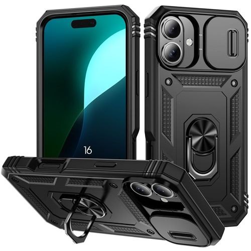 Coque Pour Iphone 16 - Protection Ultra Rsistante Avec Support Et Cache Camra Coulissant - Noir - E.F.Connection
