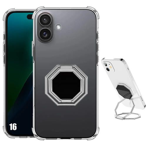 Coque Pour Iphone 16, Silicone Ultra Slim Antichoc Avec Support Multi-Angle Rotation Argent - E.F.Connection
