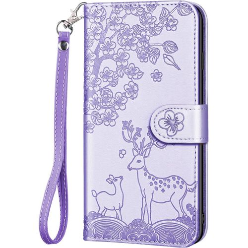 Coque Pour Iphone 6 Plus/Iphone 6s Plus, Fleur Cerf Sika Animaux Etui A Rabat, Housse De Protection En Cuir Synthetique Portefeuille Avec Fentes Pour Cartes, Fonction De Support, Mauve