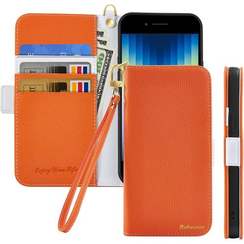 Coque Pour Iphone 6 Plus Rabat,Housse Iphone 6s Plus Clapet,Portefeuille Etui Avec Fonction Support Et Porte-Carte,Litchi Textur Cuir/Antichoc Flip Cover Case.Orange