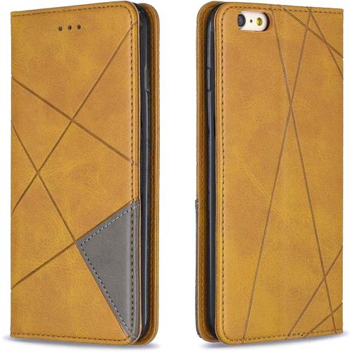 Coque Pour Iphone 6s Plus/6 Plus (5,5 Pouces), Housse Portefeuille En Cuir Etui De Protection Avec Tpu Silicone Bumper Magnetique Flip Case, Porte Cartes Avec Fonction Support Cover (Jaune)