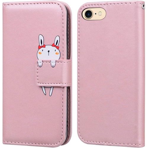 Coque Pour Iphone 7/Iphone 8/Iphone Se 2020 4,7 Pouces , Mignon Cartoon Animal Lapin Etui Portefeuille En Cuir Pu Housse Avec Fermeture Magntique, Emplacements De Cartes -Or Rose