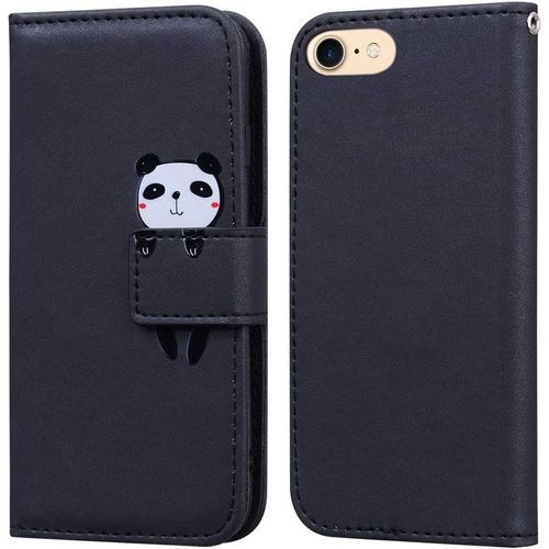 Coque Pour Iphone 7/Iphone 8/Iphone Se 2020 4,7 Pouces , Mignon Cartoon Animal Panda Etui Portefeuille En Cuir Pu Housse Avec Fermeture Magntique, Emplacements De Cartes -Noir