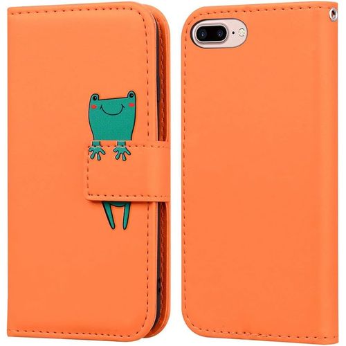 Coque Pour Iphone 7 Plus/Iphone 8 Plus 5,5 Pouces , Mignon Cartoon Animal Grenouille Etui Portefeuille En Cuir Pu Housse Avec Fermeture Magntique, Emplacements De Cartes -Orange