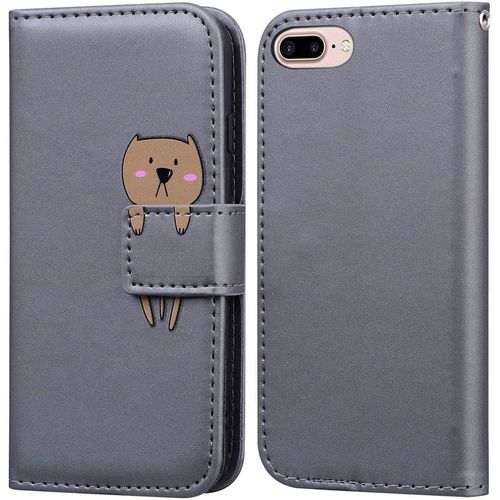 Coque Pour Iphone 7 Plus/Iphone 8 Plus 5,5 Pouces , Mignon Cartoon Animal Ours Etui Portefeuille En Cuir Pu Housse Avec Fermeture Magntique, Emplacements De Cartes -Gris