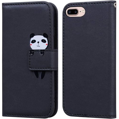 Coque Pour Iphone 7 Plus/Iphone 8 Plus 5,5 Pouces , Mignon Cartoon Animal Panda Etui Portefeuille En Cuir Pu Housse Avec Fermeture Magntique, Emplacements De Cartes -Noir