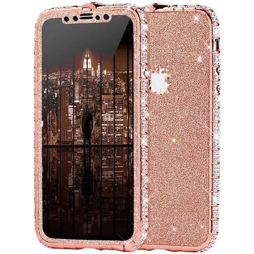 Coque Pour Iphone Xr,Fille Femme Coque Rose Glitter Brillant Diamant Strass Coque Silicone Gel Tpu Ultra Mince Souple Anti-Choc Rsistant Rayures Bumper Mtal Coque Pour Iphone Xr