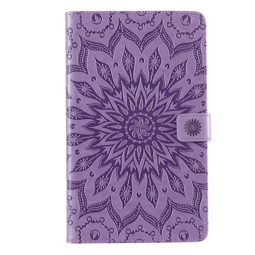 Coque Motif Flowers Relief Motif Pu Cuir Etui  Rabat Pour Samsung Galaxy Tab A 8.0 2019 Sm-T295, Violet