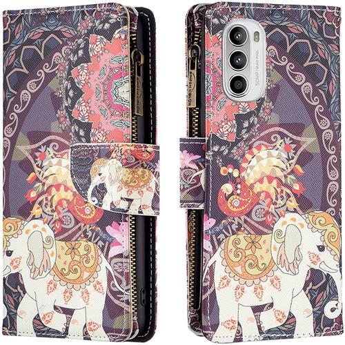 Coque Pour Motorola Moto G52 Pu Etui Synthtique Cuir  Glissire Portefeuille Flip Casefonction Support Fermetures Magntiques Emplacements Pour Cartes Fleur lphant