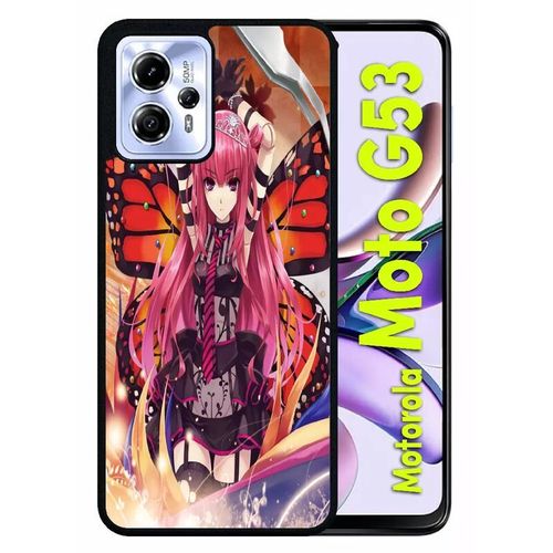 Coque Pour Motorola Moto G53 - Fille Manga Rose - Silicone - Noir
