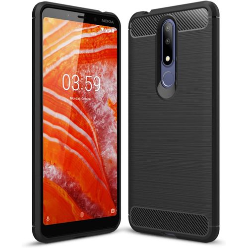 Coque Pour Nokia 3.1 Plus Coque Pour Nokia 3.1 Plus Coque, Texture En Fibre De Carbone Brosse, Technologie Anti-Rayures Et D'absorption De Chocs - Noir