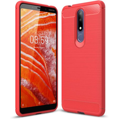 Coque Pour Nokia 3.1 Plus Coque Pour Nokia 3.1 Plus Coque, Texture En Fibre De Carbone Brosse, Technologie Anti-Rayures Et D'absorption De Chocs - Rouge
