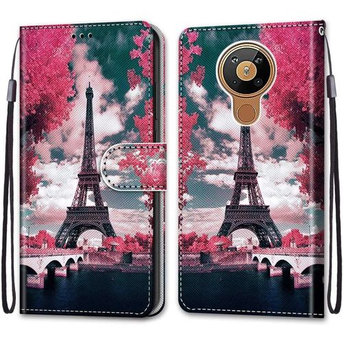Coque Pour Nokia 5.3 Kantas Housse Cuir Portefeuille Etui  Rabat Modle Tour Eiffel Folio Pochette Fonction Support Magntique De Fermeture Portables Pour Nokia 5.3
