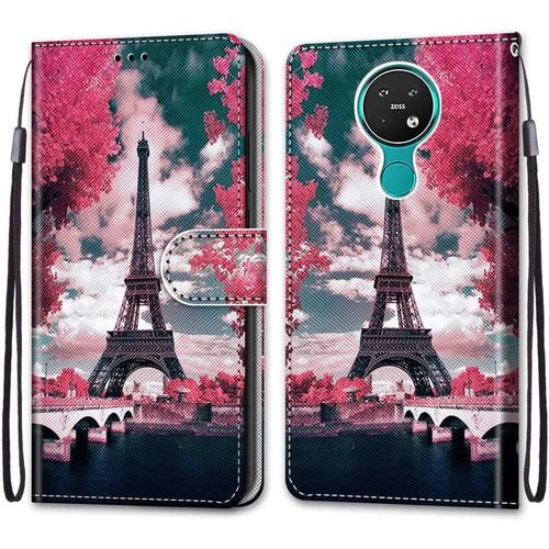 Coque Pour Nokia 7.2 Kantas Housse Cuir Portefeuille Etui  Rabat Modle Tour Eiffel Folio Pochette Fonction Support Magntique De Fermeture Portables Pour Nokia 7.2