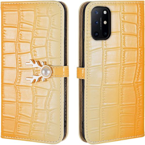 Coque Pour Oneplus 8t, Dgrad De Couleur Motif Crocodile Etui  Rabat En Cuir Pu Portefeuille Housse De Protection Avec Cerf Perle Fermeture Magntiques Jaune