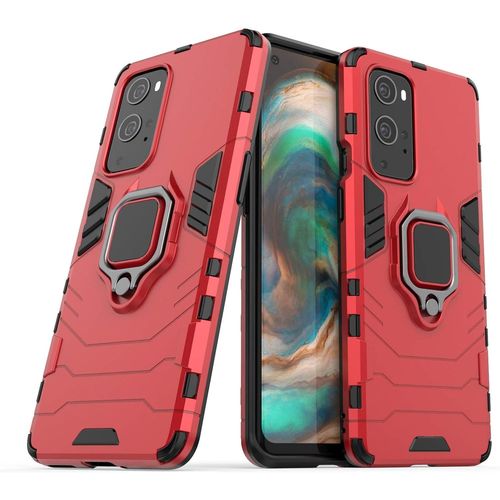 Coque Pour Oneplus 9 Pro 5g,Double Couche Renforcee Defense Antichoc Armure Housse Etui Avec 360 Rotation Bague Support Pour Oneplus 9 Pro 5g. Hb Red