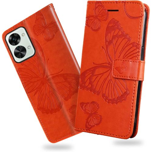 Coque Pour Oneplus Nord 2t 5g, Papillon Imprim Housse En Cuir Pu MagnTique Portefeuille, Tui  Rabat Pour Oneplus Nord 2t 5g, Orange