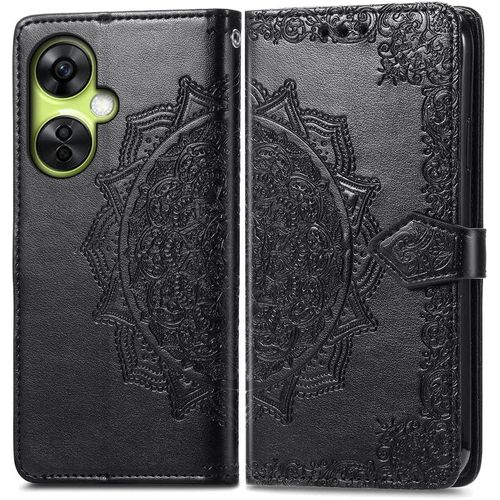 Coque Pour Oneplus Nord Ce3 Lite, Portefeuille Etui Housse En Cuir A Rabat Avec Porte Carte, Chiusura Magnetica [Motif De Mandala] Flip Case Antichoc Pour Oneplus Nord Ce 3 Lite, Noir