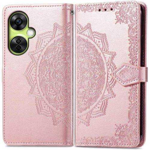 Coque Pour Oneplus Nord Ce3 Lite, Portefeuille Etui Housse En Cuir A Rabat Avec Porte Carte, Chiusura Magnetica [Motif De Mandala] Flip Case Antichoc Pour Oneplus Nord Ce 3 Lite, Or Rose