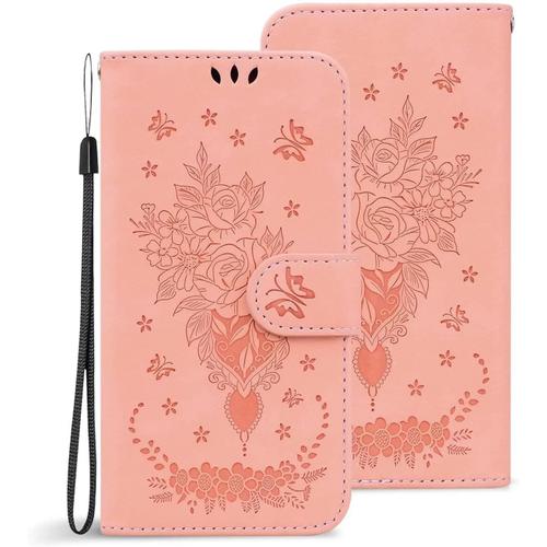 Coque Pour Oppo A58 4g, Flip Case  Motif De Texture Rose Et Papillon, Housse Antichoc De Haute Qualite Etui Pour Oppo A58 4g