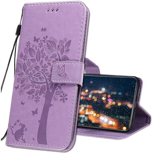 Coque Pour Oppo Find X2 Neo Rabat Etui,Oppo Find X2 Neo 5g Protection Housse En Cuir Pu,Coques Portefeuille Pour Oppo Find X2 Neo 5g Smartphone. Kt1 Wish Tree Purple