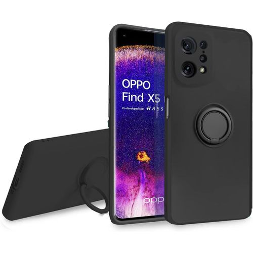 Coque Pour Oppo Find X5 5g - Svelte Sensation Douce Bquille  Anneau Rotatif Silicone Tpu Protection Antichoc Housse De Protection Find X5, Noir