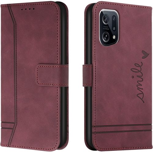 Coque Pour Oppo Find X5, Coque Oppo Find X5, Portefeuille Housse En Pu Avec Tpu Fermoir Flip Pochette Housse Pour Oppo Find X5 (Rouge)