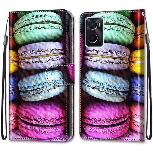 Coque Pour Oppo Realme 9i/A36 4g/A76 4g/A96 4g/K10 4g, Etui En Cuir Pu Portefeuille Housse Coque Avec 360 DegrS Silicone Antichoc Protection Cover Cuir Pochette MagnTique (Macarons)