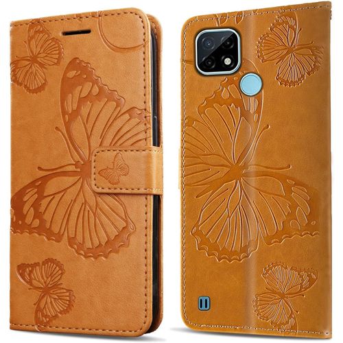 Coque Pour Oppo Realme C20 / Realme C21, Papillon Imprim Housse En Cuir Pu MagnTique Portefeuille, Tui  Rabat Pour Oppo Realme C20 / Realme C21, Jaune