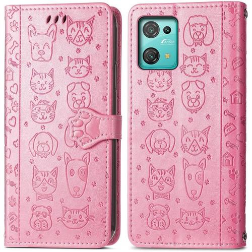 Coque Pour Oscal C30 / C30 Pro, Antichoc Housse tui En Cuir Pu Flip Case Portefeuille Avec Motif De Chat De Dessin Anim Porte Carte Fermeture Magntique Pour Oscal C30 Pro, Rose