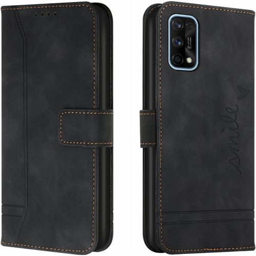 Coque Pour Realme 7 Pro, Etui Cuir Avec Magnetique, Flip Pochette Housse Pour Realme 7 Pro Protection, Noir