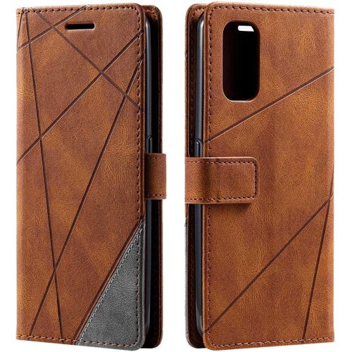Coque Pour Realme 7 Pro, Portefeuille Etui En Pu Cuir Antichoc Tpu, Housse A Rabat Compatible Avec Oppo Realme 7 Pro, Marron
