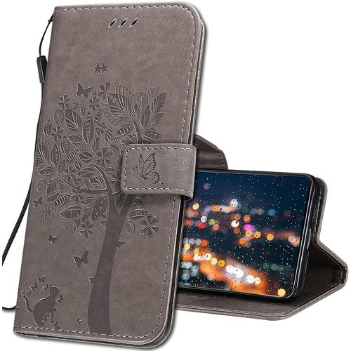 Coque Pour Realme 7 Pro Rabat Etui,Realme 7 Pro Protection Housse En Cuir Pu,Coques Portefeuille Pour Realme 7 Pro Smartphone. Kt1 Wish Tree Grey