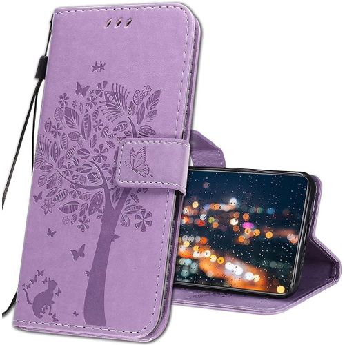 Coque Pour Realme 7 Pro Rabat Etui,Realme 7 Pro Protection Housse En Cuir Pu,Coques Portefeuille Pour Realme 7 Pro Smartphone. Kt1 Wish Tree Purple