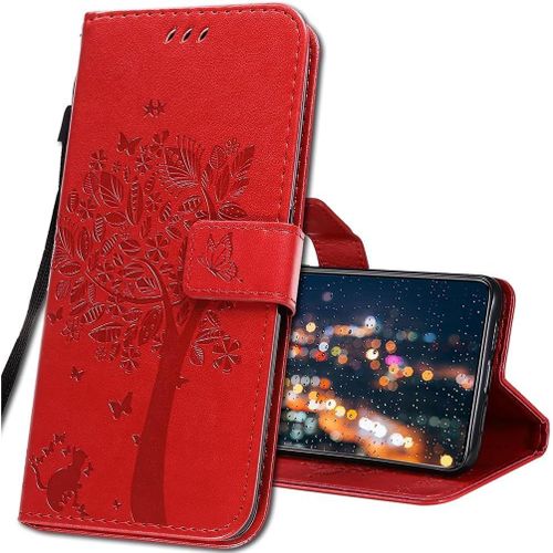 Coque Pour Realme 7 Pro Rabat Etui,Realme 7 Pro Protection Housse En Cuir Pu,Coques Portefeuille Pour Realme 7 Pro Smartphone. Kt1 Wish Tree Red