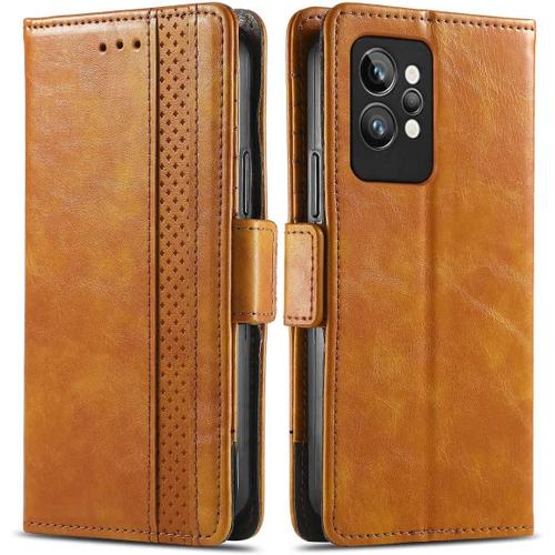 Coque Pour Realme Gt 2 Pro, Pu Housse Pochette Antichoc Et Anti-Rayures Fonction Stand Rabat De Portefeuille Etui With Card Hold. Kaki