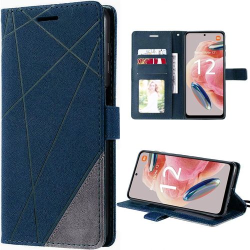Coque Pour Redmi Note 12 5g Flip Case Rabat Cuir Synthtique Bleu Marine - E.F.Connection