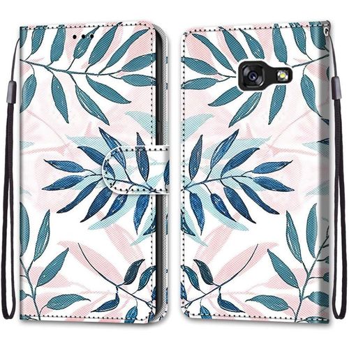 Coque Pour Samsung A5 2017 Portefeuille Etui A Rabat En Pu Cuir Motif,Poche Porte-Cartes,Multi-Usage Peint Housse Cuir Case Magnetique Aiguilles Vertes Protection Pour Samsung Galaxy A5 2017