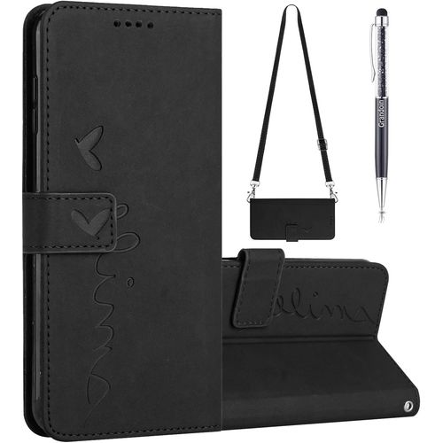 Coque Pour Samsung Galaxy A03 Core Avec Cordon, Coque Samsung A03 Core Avec LaniRe, Etui Protection Housse En Cuir Pu,Magntique Pochette Flip Case Porte Cartes Samsung A03 Core (Noir)