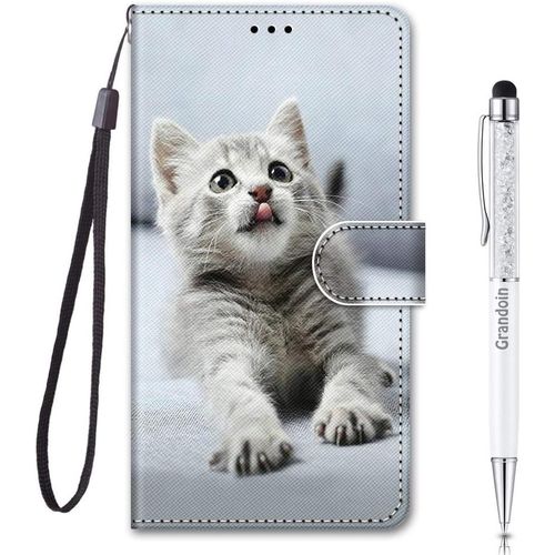 Coque Pour Samsung Galaxy A03 Core, Housse Etui Portefeuille Samsung A03 Core, Mode Cratif Effet Bookstyle Tui De Protection Housse En Pu Cuir Avec Tpu Silicone Phone Case (Chat Gris)