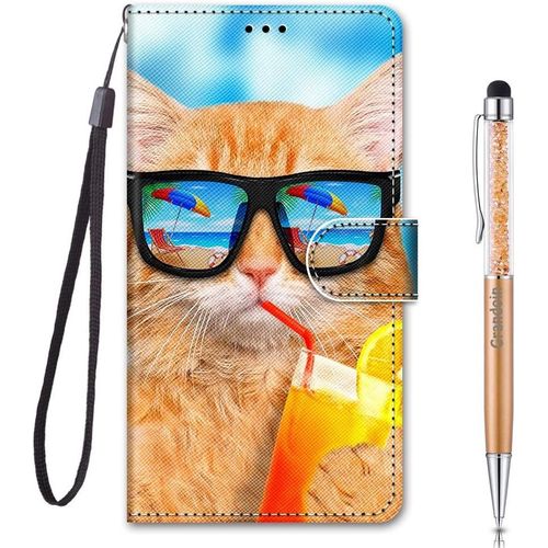 Coque Pour Samsung Galaxy A03 Core, Housse Etui Portefeuille Samsung A03 Core, Mode Cratif Effet Bookstyle Tui De Protection Housse En Pu Cuir Avec Tpu Silicone Phone Case (Chat Soda)