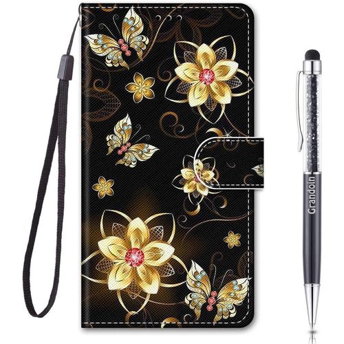 Coque Pour Samsung Galaxy A03 Core, Housse Etui Portefeuille Samsung A03 Core, Mode Cratif Effet Bookstyle Tui De Protection Housse En Pu Cuir Avec Tpu Silicone Phone Case (Diamant D'or)