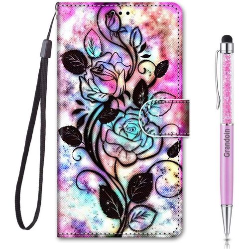Coque Pour Samsung Galaxy A03 Core, Housse Etui Portefeuille Samsung A03 Core, Mode Cratif Effet Bookstyle Tui De Protection Housse En Pu Cuir Avec Tpu Silicone Phone Case (Fleur Creuse)