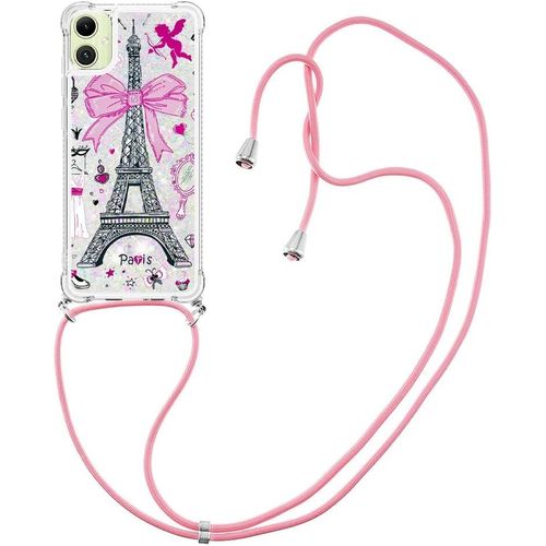 Coque Pour Samsung Galaxy A05 Avec Cordon Bling Moving Quicksand Case Tpu Housse Avec Cordon Rglable Tlphone Etui Avec Lanyard Bumper Coque Pour Samsung Galaxy A05,Tour Eiffel