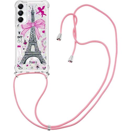 Coque Pour Samsung Galaxy A05s Avec Cordon Bling Moving Quicksand Case Tpu Housse Avec Cordon Rglable Tlphone Etui Avec Lanyard Bumper Coque Pour Samsung Galaxy A05s,Tour Eiffel