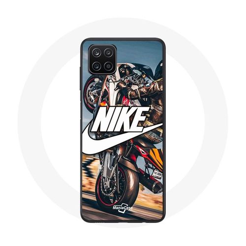 Coque Pour Samsung Galaxy A12 Nike Logo Blanc Roue Moto