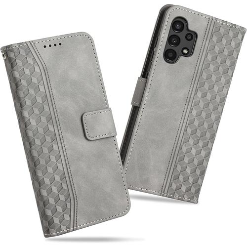 Coque Pour Samsung Galaxy A13 4g, Etui Protection Housse Premium En Cuir Pu, Antichoc MagnTique Tui  Rabat De Style Portefeuille Pour Samsung A13 4g (Gris)