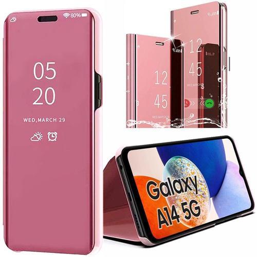 Coque Pour Samsung Galaxy A14 5g Rabat Effet Miroir Protection Antichoc - Rose - E.F.Connection