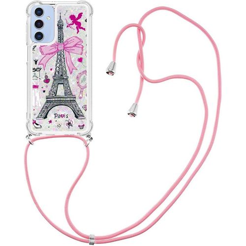 Coque Pour Samsung Galaxy A15 5g Avec Cordon Bling Moving Quicksand Case Tpu Housse Avec Cordon Rglable Tlphone Etui Avec Lanyard Bumper Coque Pour Samsung Galaxy A15 5g,Tour Eiffel