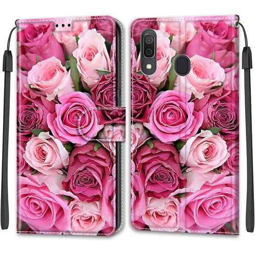 Coque Pour Samsung Galaxy A20 /A30, Etui Samsung A20 /A30, Housse De Galaxy A20 /A30 En Cuir Pu, Etui Housse En Cuir De Protection Avec [Ranges Cartes] [Magnetique] Flip Case(Rose 2)